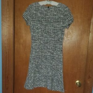 Aqua Black and White Ruffled Sheath Midi Dress